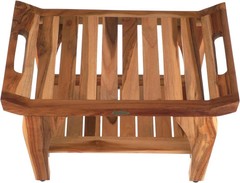 Solid Teak Shower Bench w/Shelf Arms Scandinavian Vibe Bath Spa Safety Seat 24″