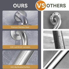2Pcs Stainless Steel Grab Bar Bathroom Handicap Safety Shower Tub Handle Support