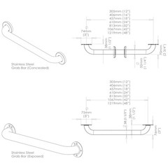 10/12/16 inch Knurled Grab Bars for bathroom, Stainless Steel, 500lbs Loading