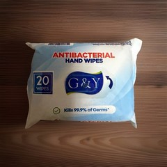 G&Y Antibacterial Wet Wipes (20 Each) – 4 Pack – Kills 99.9% of Germs – Travel