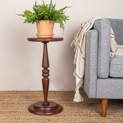 Creative Co-Op Bishop Pedestal Cocktail Side Table Dark Chestnut Ec1433