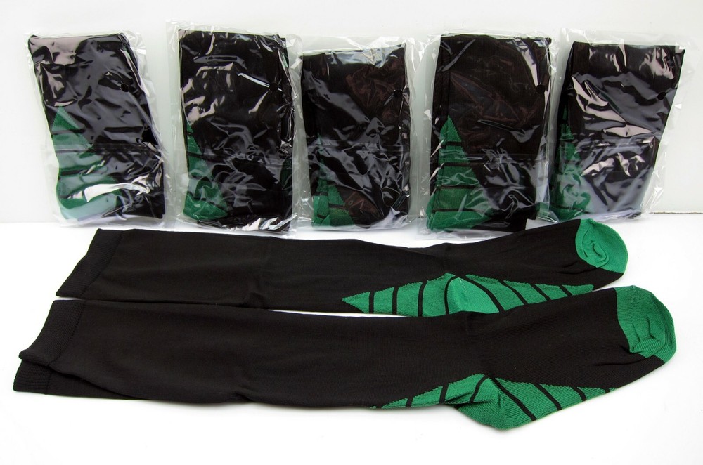 6 Pair Women’s Compression Socks Black Green 25-30 mmhg Large Medical Running