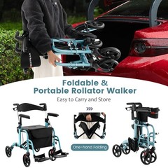 Costway Folding Rollator Walker w/Seat & 8″ Wheels Supports up to 300 lbs Navy