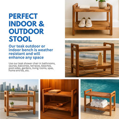 Elegant 24″ Waterproof Teak Wood Shower Bench for Safety and Storage