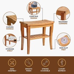 Bamboo Shower Bench Small Stool Storage Shelf Non Slip
