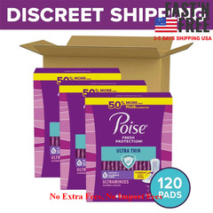 New Poise Ultra Thin Pads, Ultimate Absorbency, Long Length, 120 Count Bulk Pack