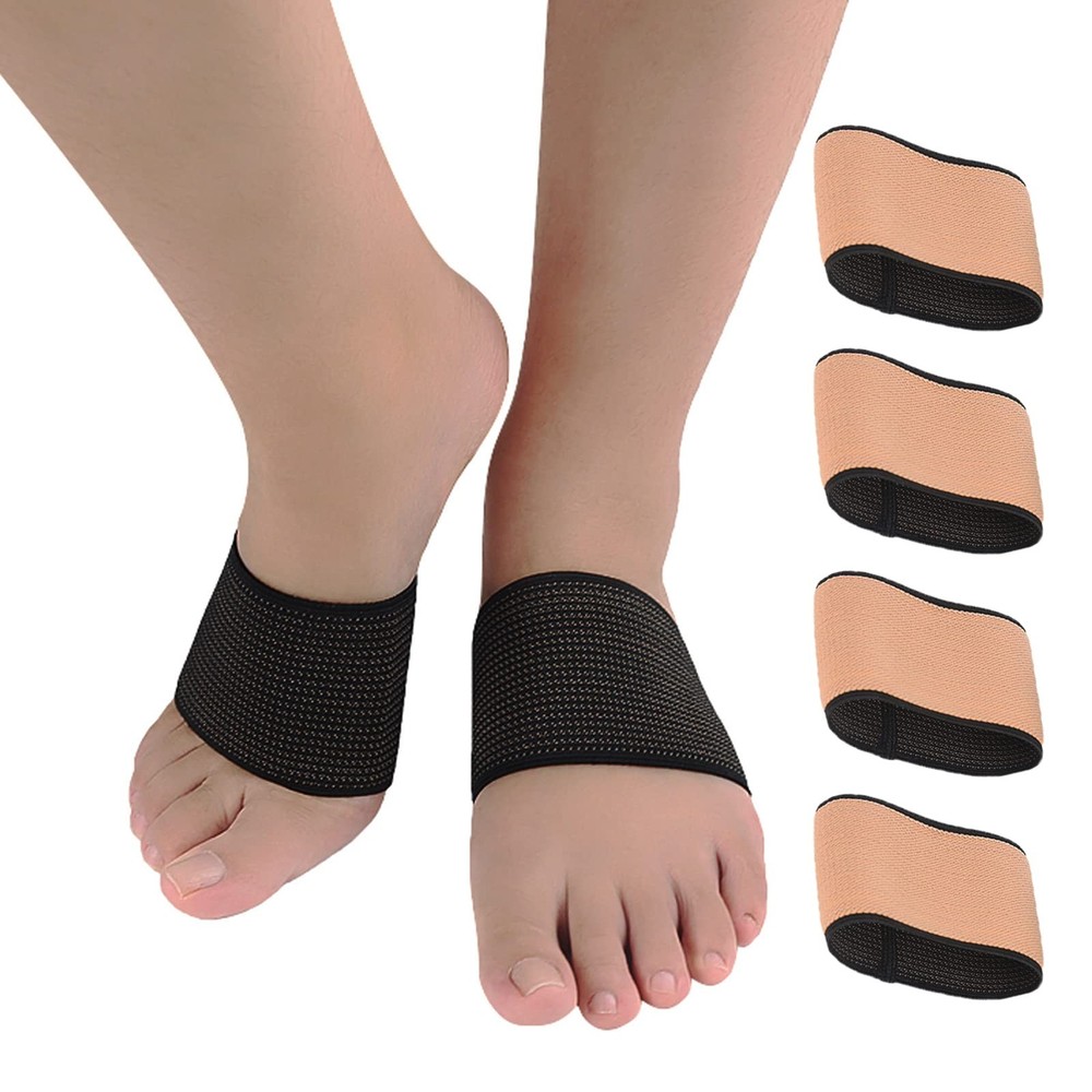 Copper Arch Support Sleeves (4PCS), Plantar Fasciitis Braces One Size, Black