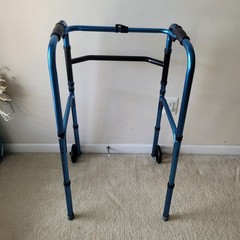 1 Button Folding Walker, 2 front Wheel, 4 Legs Height Adjustment from 32-37 inch