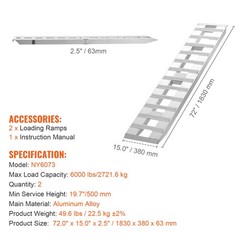 6000lb 72″x15″ Aluminum Loading Ramps for Truck SUV ATV UTV Heavy Duty