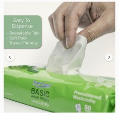 x2 Basic Adult Wipes, Large 8” x 10”, Super Soft Wash Cloths for Skin Cleansing