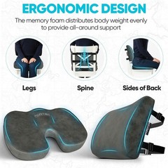 XL Memory Foam Seat Cushion with Lumbar Support for Pain Relief – Dark Grey