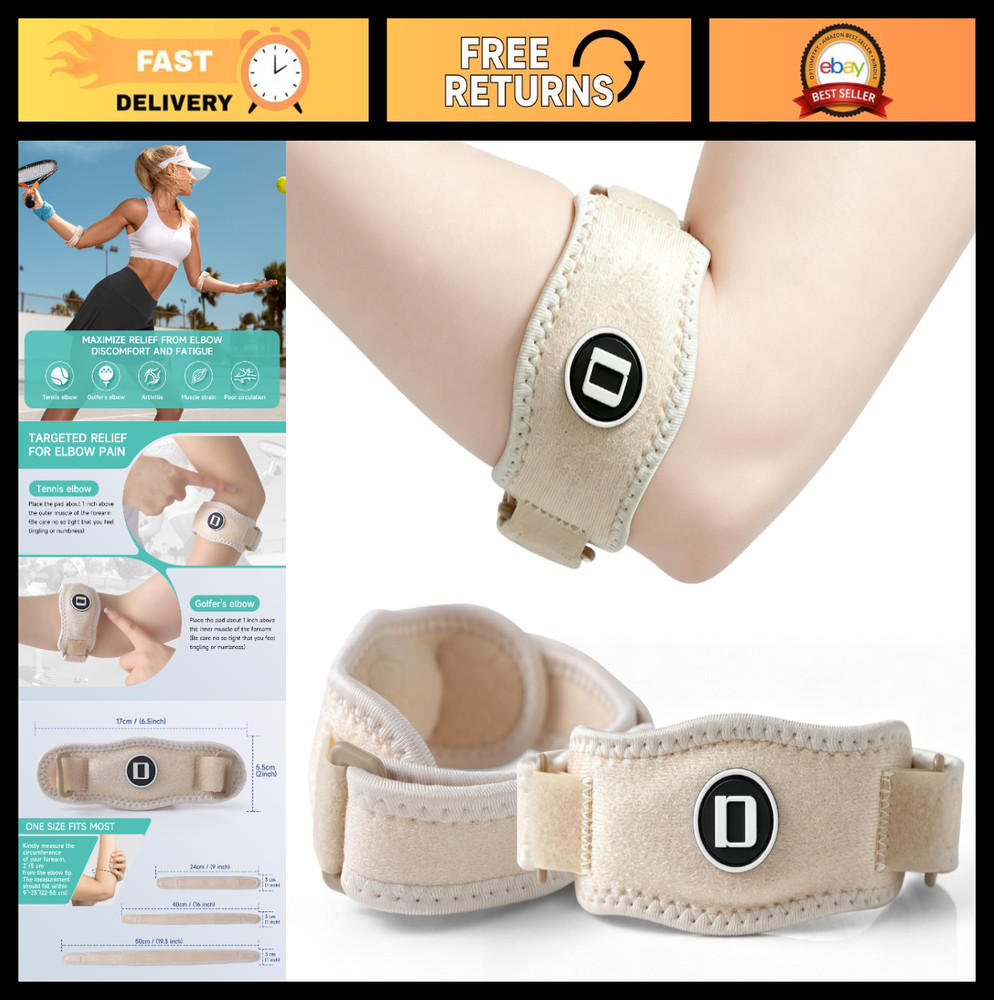 Adjustable Tennis Elbow Brace & Golfer Elbow Strap, Compression Pad, 2 Pack
