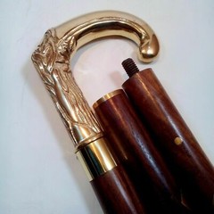 Brass Antique Designer Golden Head Handle Wood Vintage Walking Cane Style Stick