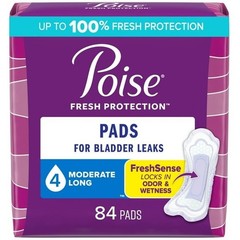 Poise Incontinence Pads for Women, 4 Drop Moderate Absorbency, Long Length, 84 C
