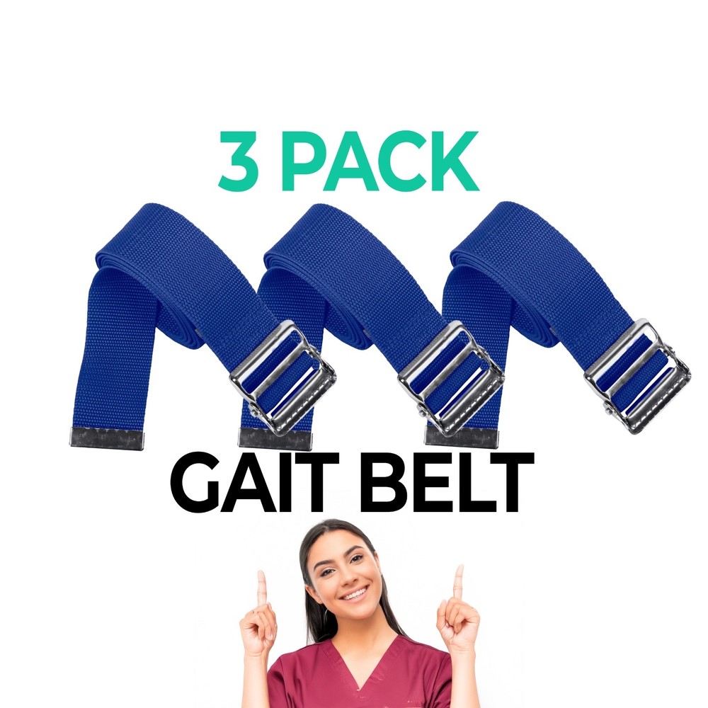 3 Pack – 3 New Gait Belt for Patient Transfer in Blue 60″ – Fast Ship US Seller