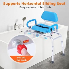Sliding Shower Chair Tub Transfer Bench with 360° Swivel Seat Adult Elderly NEW