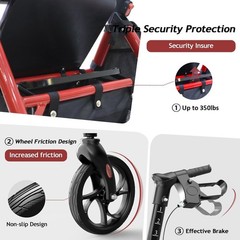 Aojin (Red) Lightweight Foldable Rollator Walkers with Seat for Seniors, 350 lbs