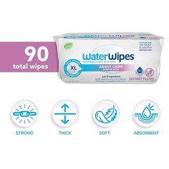 3 Pack WaterWipes for Adults – 90 Sensitive XL Wipes, 99.9% Water, Daily Use New