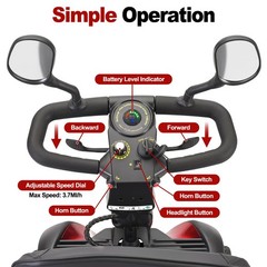 4 Wheel Mobility Scooter for Adults 350W Electric Travel Scooter 350 lbs Red