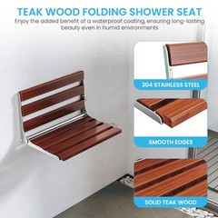 Kfpmx Folding Shower Seat Wall Mounted Teak Bench 17.7″ x 12.5″, Premium