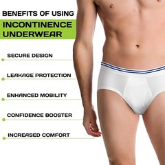 Incontinence Underwear for Men.Pure Cotton Washable Panties with Super absorbent