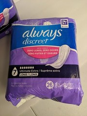 2 Packages Always Discreet Ultimate Extra Long Rated 7 Incontinence Pads 52 Ct