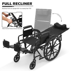 [FDA APPROVED]Folding Reclining Medical Transport Wheelchair w/Removable Armrest