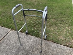 Aluminum Walking Frame Walker, Silver/Gray, 2 Wheels, Adjustable Height