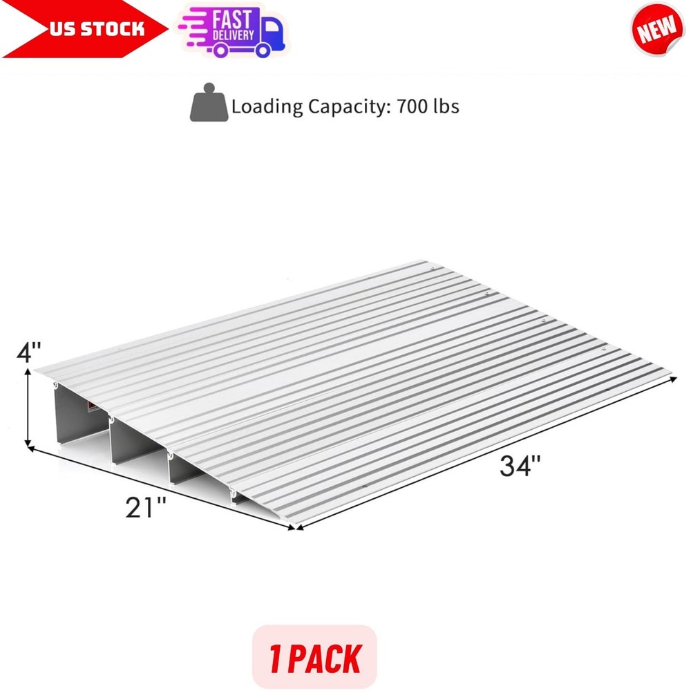 4″ Rise Aluminum Entry Door Threshold Ramp, Non-Slip for Wheelchairs, Rollators