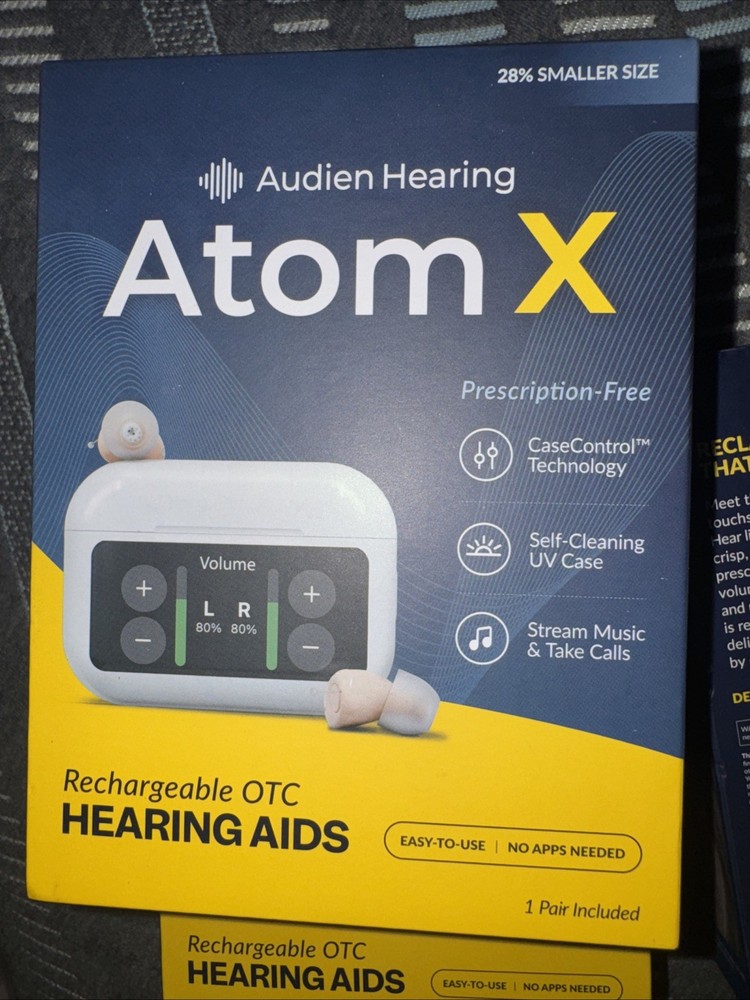 Audien Atom X Rechargeable Bluetooth Hearing Aid OTC Stream Music & Take Calls