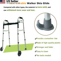 Aliseniors 4 Pack Walker Ski Glides for Seniors, Skis Folding Walkers Grey