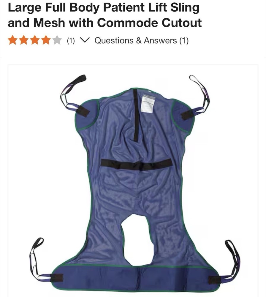Large Full Body Patient Lift Sling and Mesh with Commode Cutout Brand New!