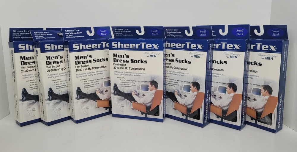 Men’s Compression Dress Socks Small Black, Firm Support 20-30mm Hg Lot Of 7