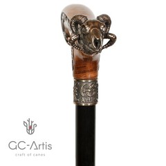 Metal walking stick cane solid brass bronze Ram Skull wooden handle black shaft