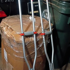 Adjustable Aluminum Standard Crutches with Handgrip, Gray & Red, Adult