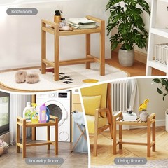 Teak Wood Solid Wood Stool Shower Bench for Inside Shower Shaving Legs Natural