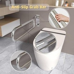 Bmoytu 30″ Fold Down Toilet Grab Bar Knurled Anti-Slip Brushed #R04