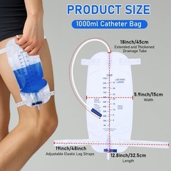 10pcs 1000ml Sterile Urinary Drainage Bags Anti-Reflux Valve & Straps Men Women