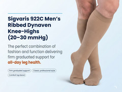 SIGVARIS Mens 922 DYNAVEN Closed Toe Calf Socks 20-30mmHg – Light Beige Crispa