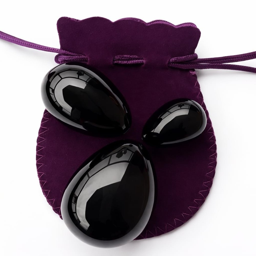 Black Obsidian Eggs 3-PCS Set – Handcrafted Gemstone Eggs with Smooth Polishe…