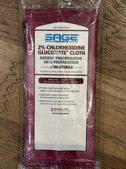 Sage 2% Chlorhexidine Gluconate Cloth PreOp Prep 3 Sealed Packs Total Six Cloths