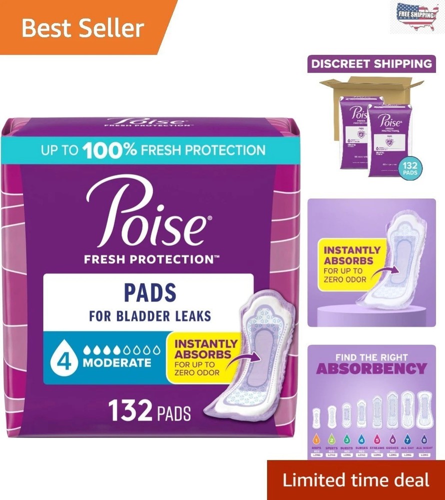 Moderate Absorbency Incontinence Pads – 132 Count for Ultimate Daily Protection