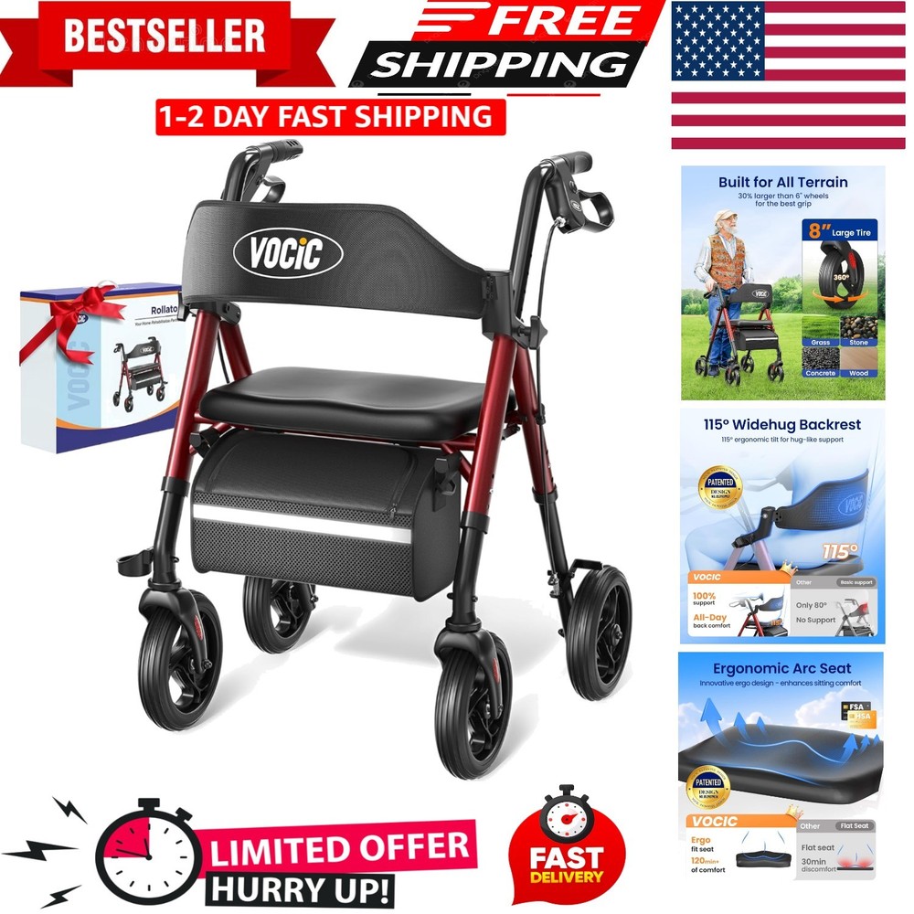 Walkers for Seniors, Z21 Rollator Walker with Seat Supports 350lb, 8″ Big Whe…