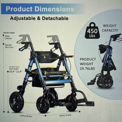 2 in 1 Rollator Walker & Transport Chair, Folding, 450 Lbs, 10” R/8” F Wheels