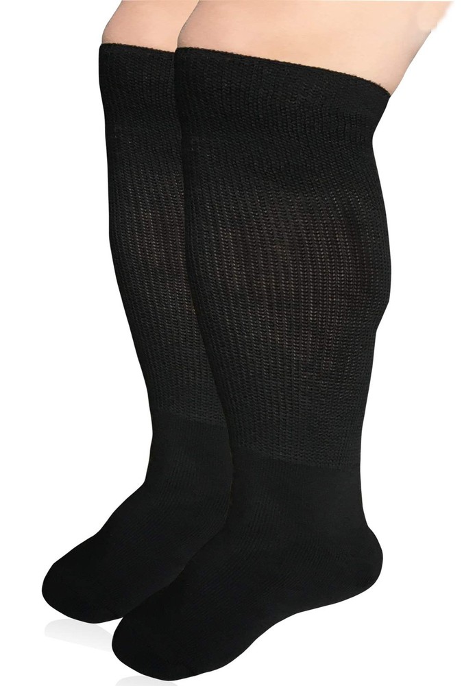 SYOLLAVE Extra Width Diabetic Socks for 2 Pair (Pack of 1), Black (2 Pairs)