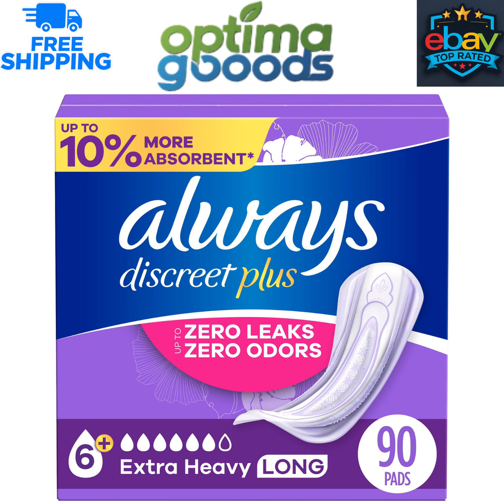 Always Discreet Plus Incontinence Pads for Women, Extra Heavy Long, 90 ct.