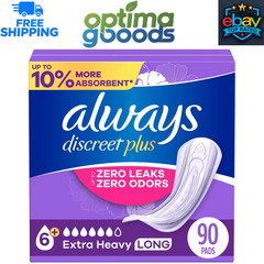 Always Discreet Plus Incontinence Pads for Women, Extra Heavy Long, 90 ct.