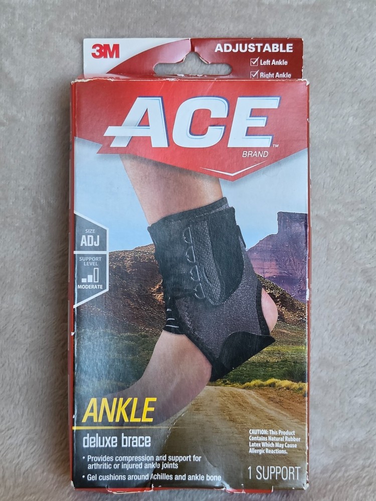 ACE Ankle Brace with Side Stabilizers Adjustable Black One Size Deluxe Support