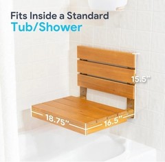Wool & Ray Folding Teak Shower Bench W/ Back Rest Wall-Mounted Floating 400 lb