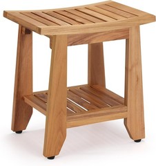 Compact Teak Shower Bench with Storage Shelf – Waterproof & Non-Slip Seat